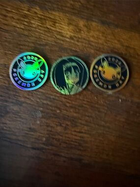Pokemon Holographic Coin Set with Pikachu Colors - Green, Yellow, Blue